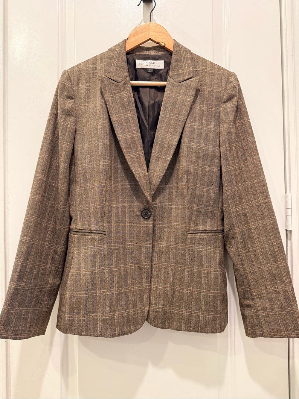 St. John Plaid Single-Button Brown Blazer